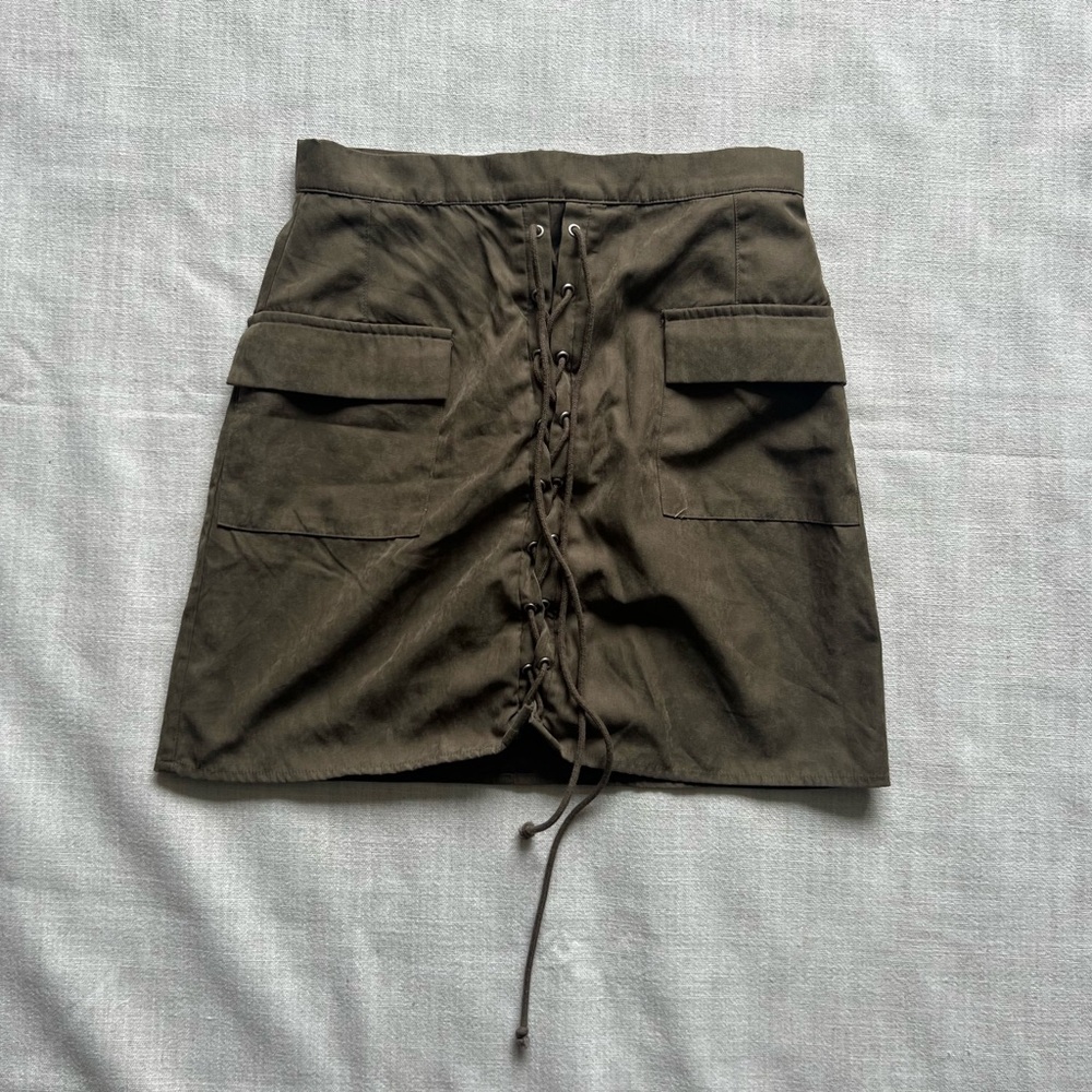 Olive Lace-Up Skirt
